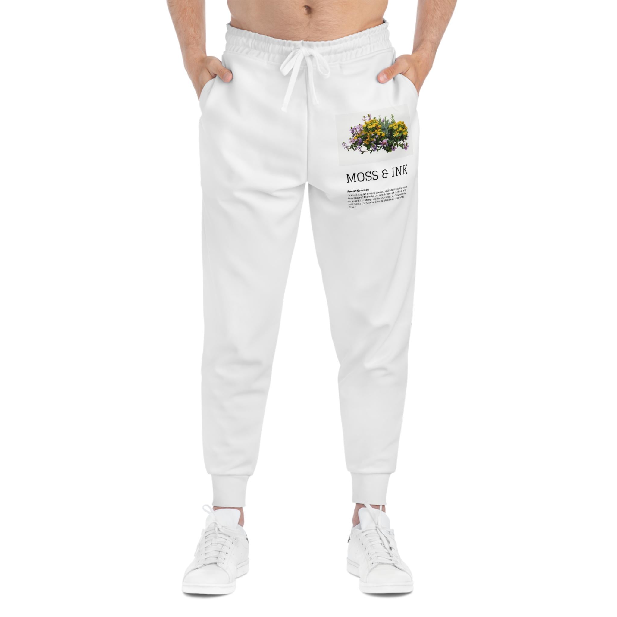 Moss & Ink floral collage Athletic Joggers | botanical text graphic