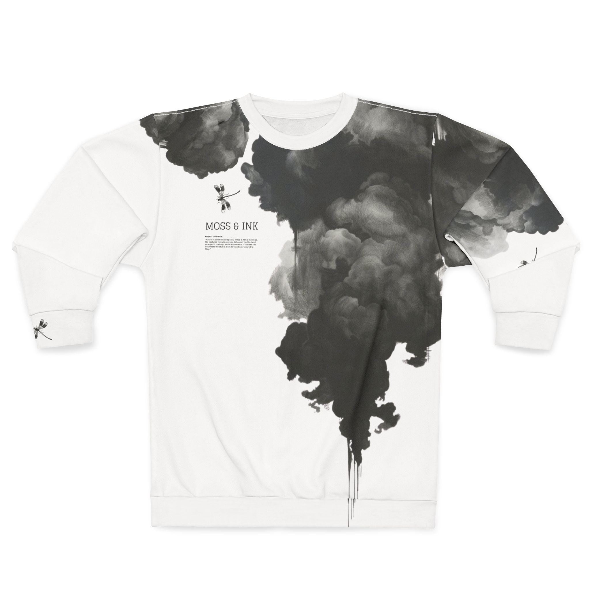 Ink Cloud Art Sweatshirt, Abstract Black Smoke Hoodie, Gothic All Over Print Crewneck, Aesthetic Grunge Pullover, Dark Cottagecore Top