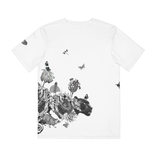 Black Floral Panther Illustration Tee | All-Over Print Polyester Shirt