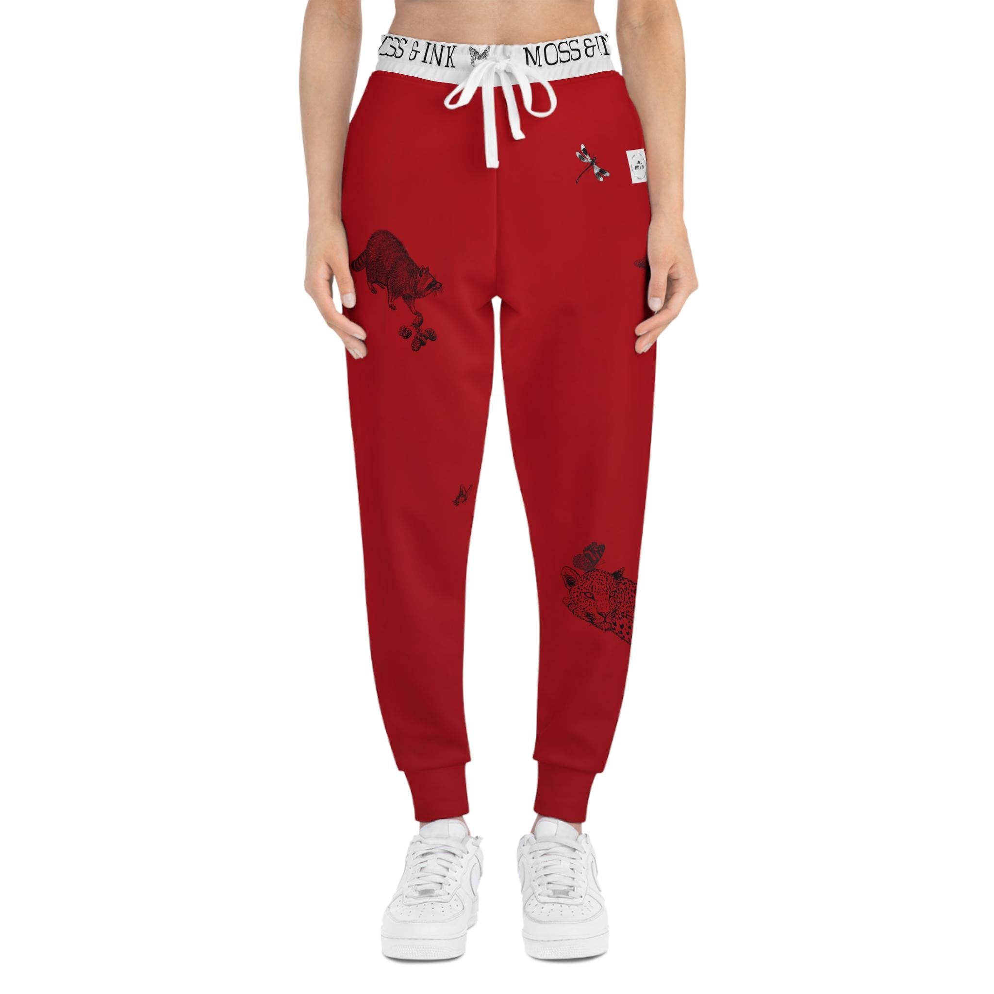 Japanese Ink Sketches Athletic Joggers | Red All-Over Print