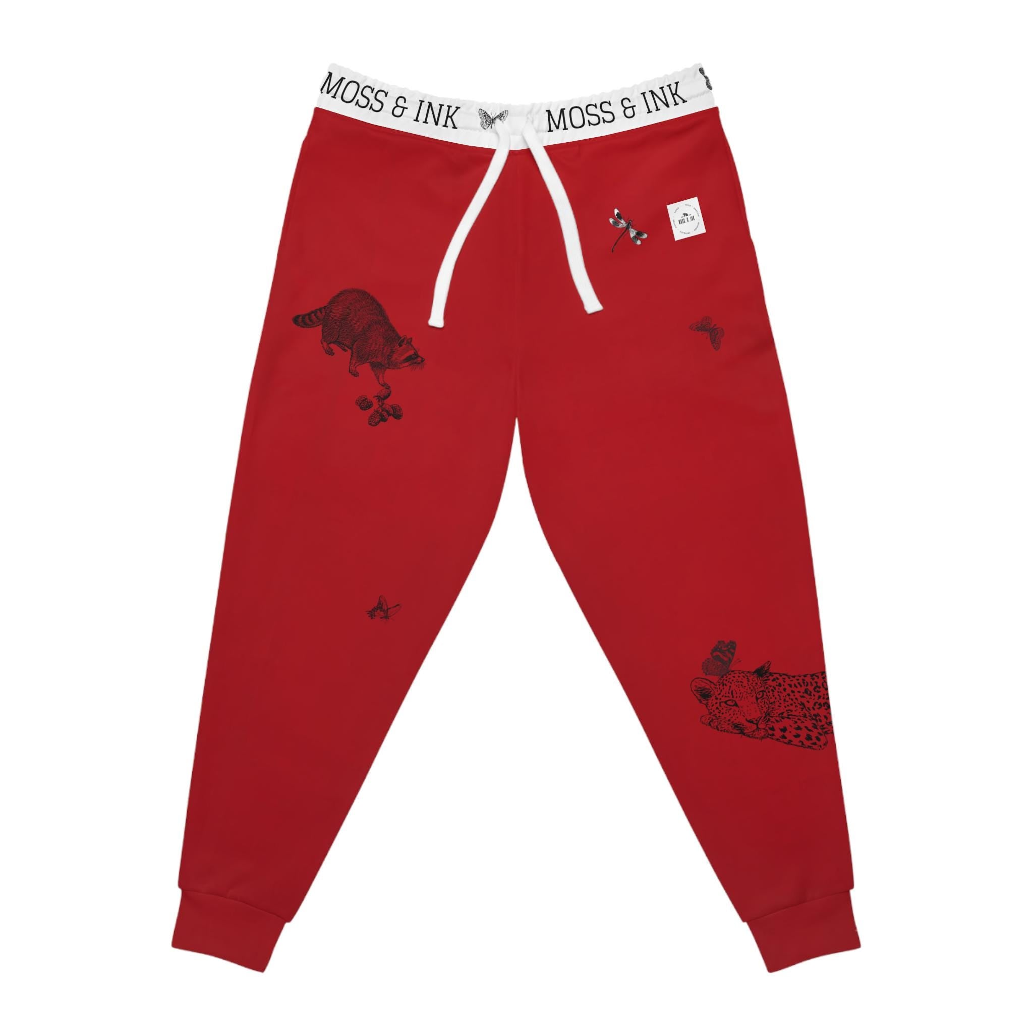 Japanese Ink Sketches Athletic Joggers | Red All-Over Print