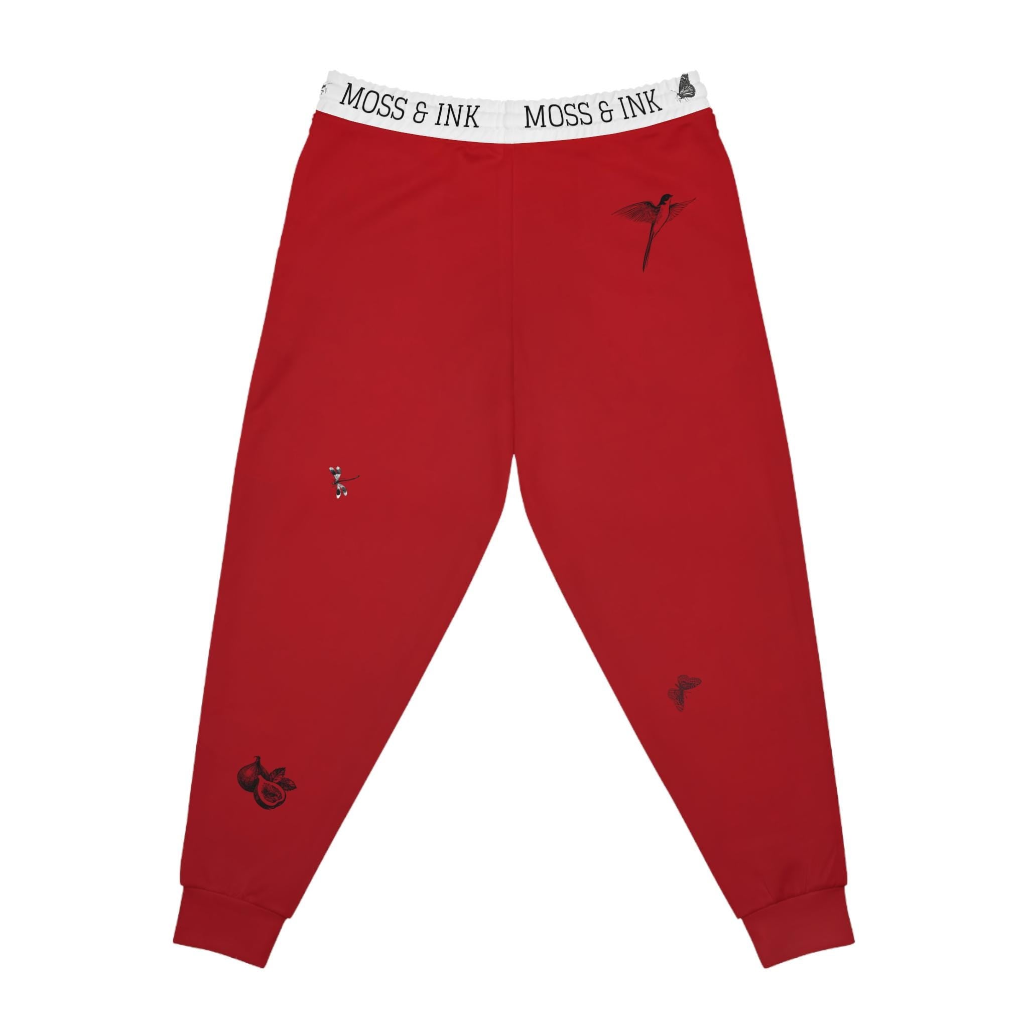 Japanese Ink Sketches Athletic Joggers | Red All-Over Print