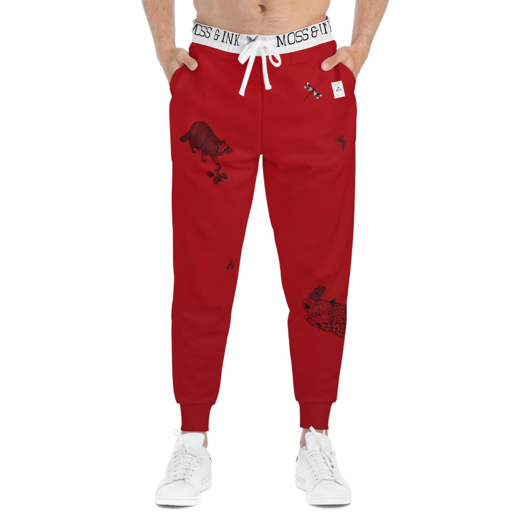 Japanese Ink Sketches Athletic Joggers | Red All-Over Print