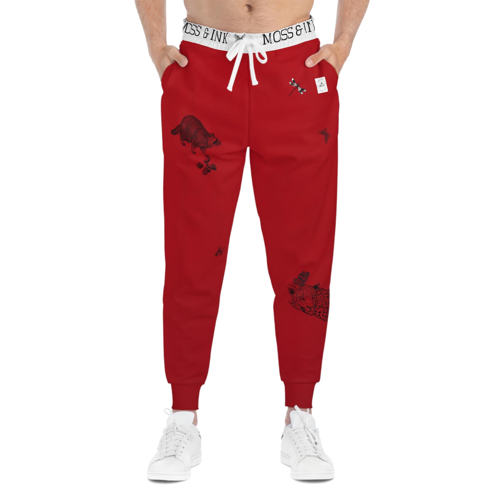 Japanese Ink Sketches Athletic Joggers | Red All-Over Print