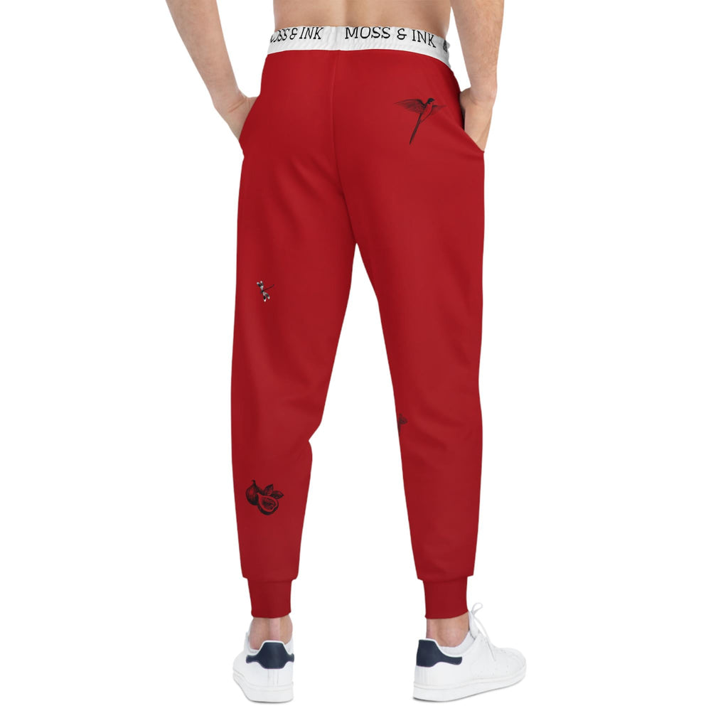 Japanese Ink Sketches Athletic Joggers | Red All-Over Print