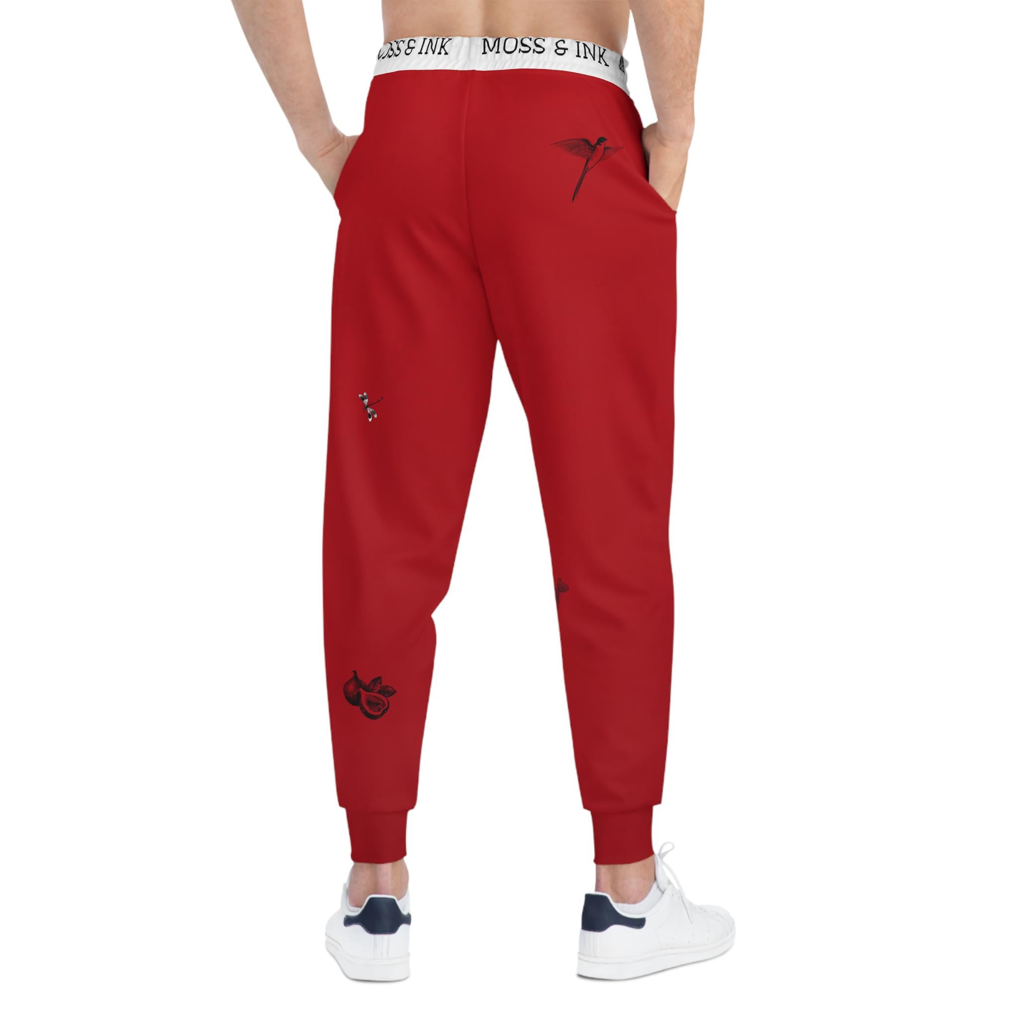 Japanese Ink Sketches Athletic Joggers | Red All-Over Print