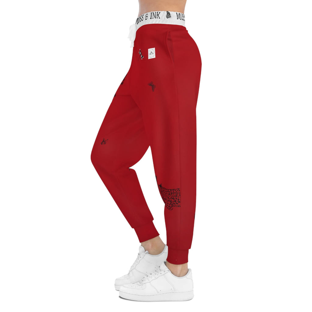 Japanese Ink Sketches Athletic Joggers | Red All-Over Print