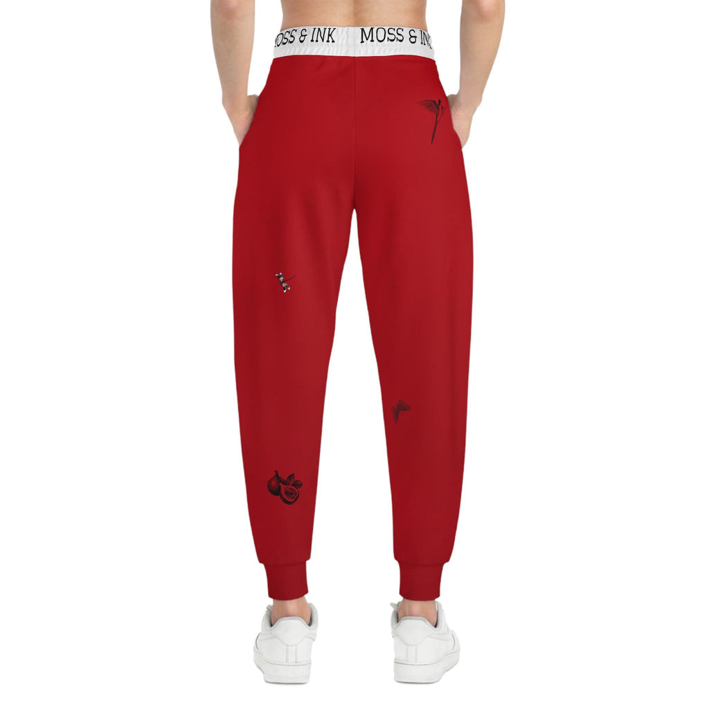 Japanese Ink Sketches Athletic Joggers | Red All-Over Print