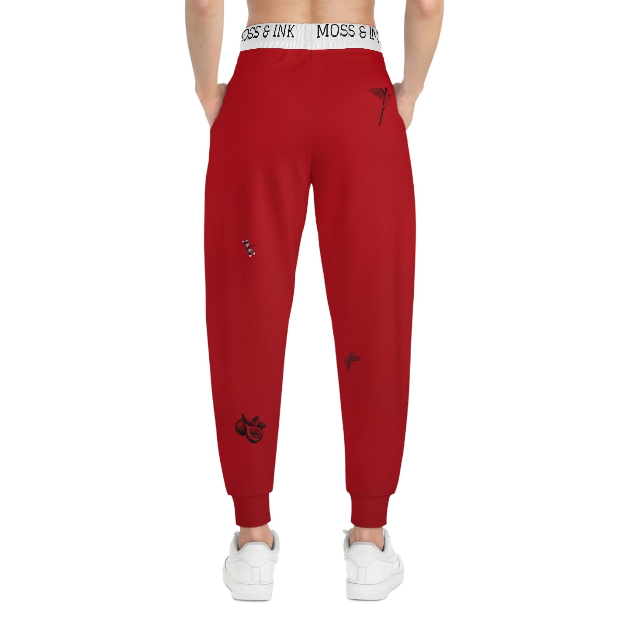 Japanese Ink Sketches Athletic Joggers | Red All-Over Print