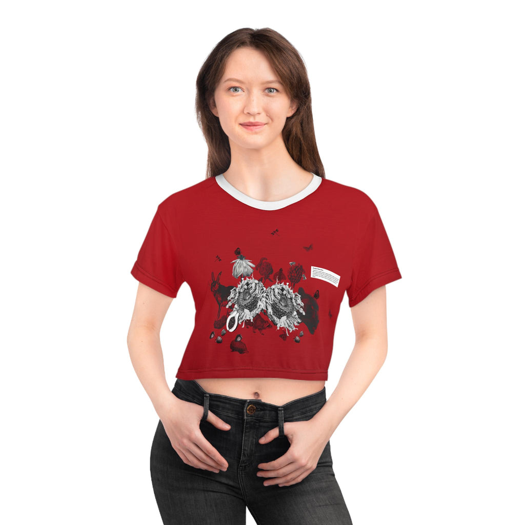 Dark Floral Skull Crop Tee | Red All-Over Print