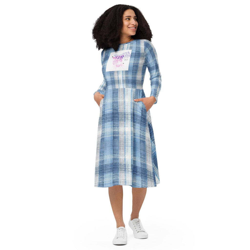 All-over print long sleeve midi dress
