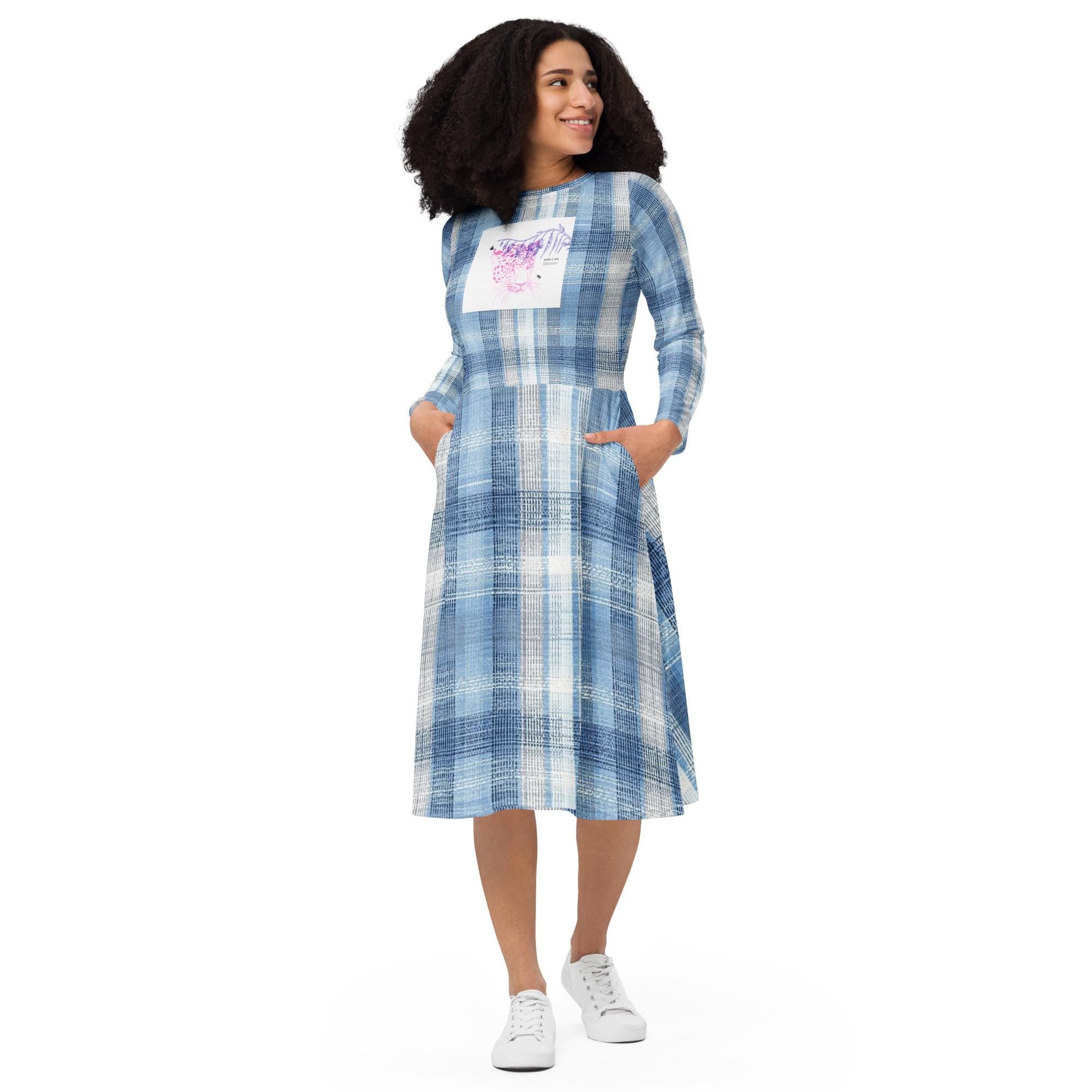 All-over print long sleeve midi dress